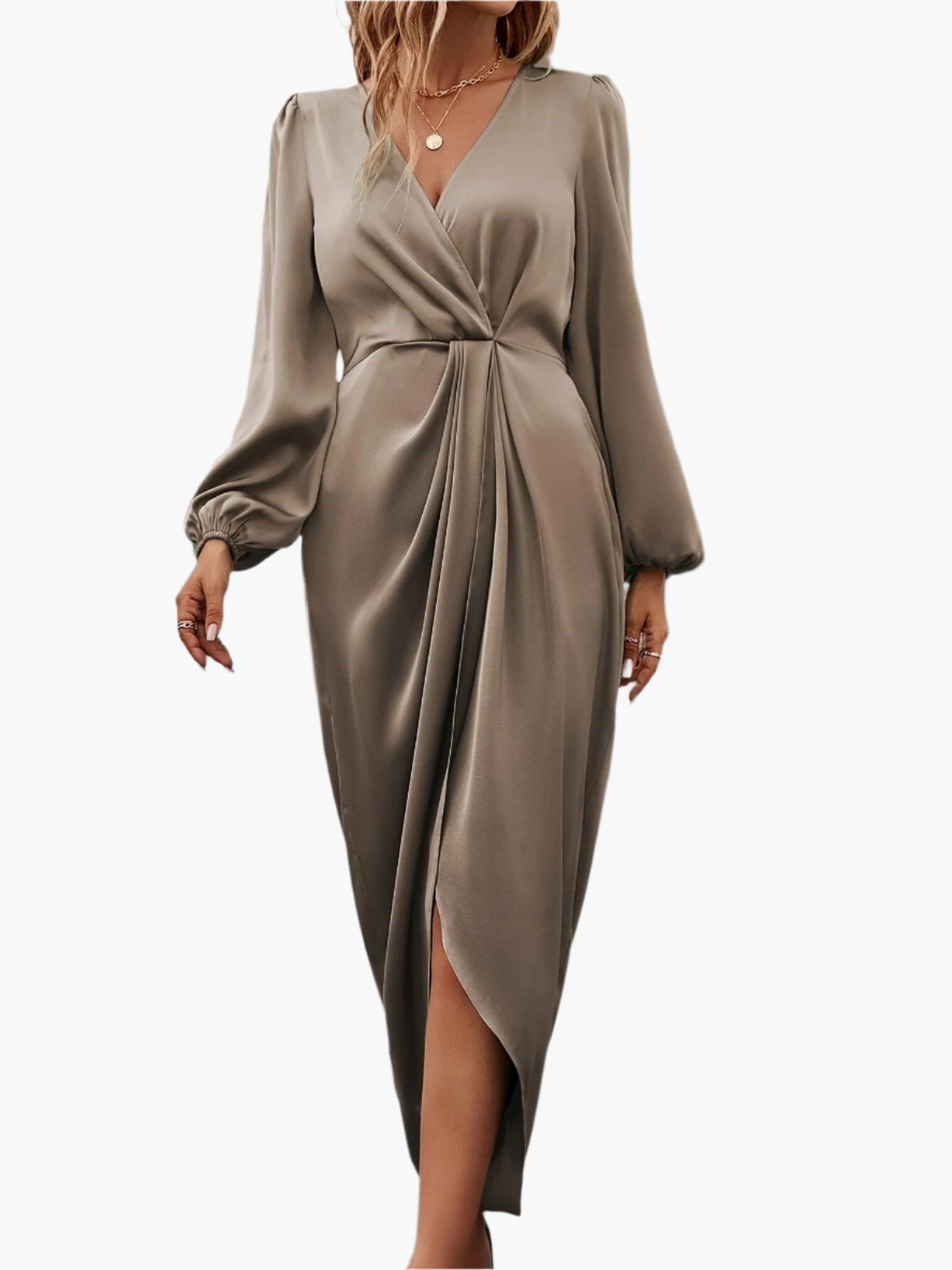 Damen Elegantes Wickelkleid mit Drapierung – Perfekt für festliche Anlässe & Abendveranstaltungen