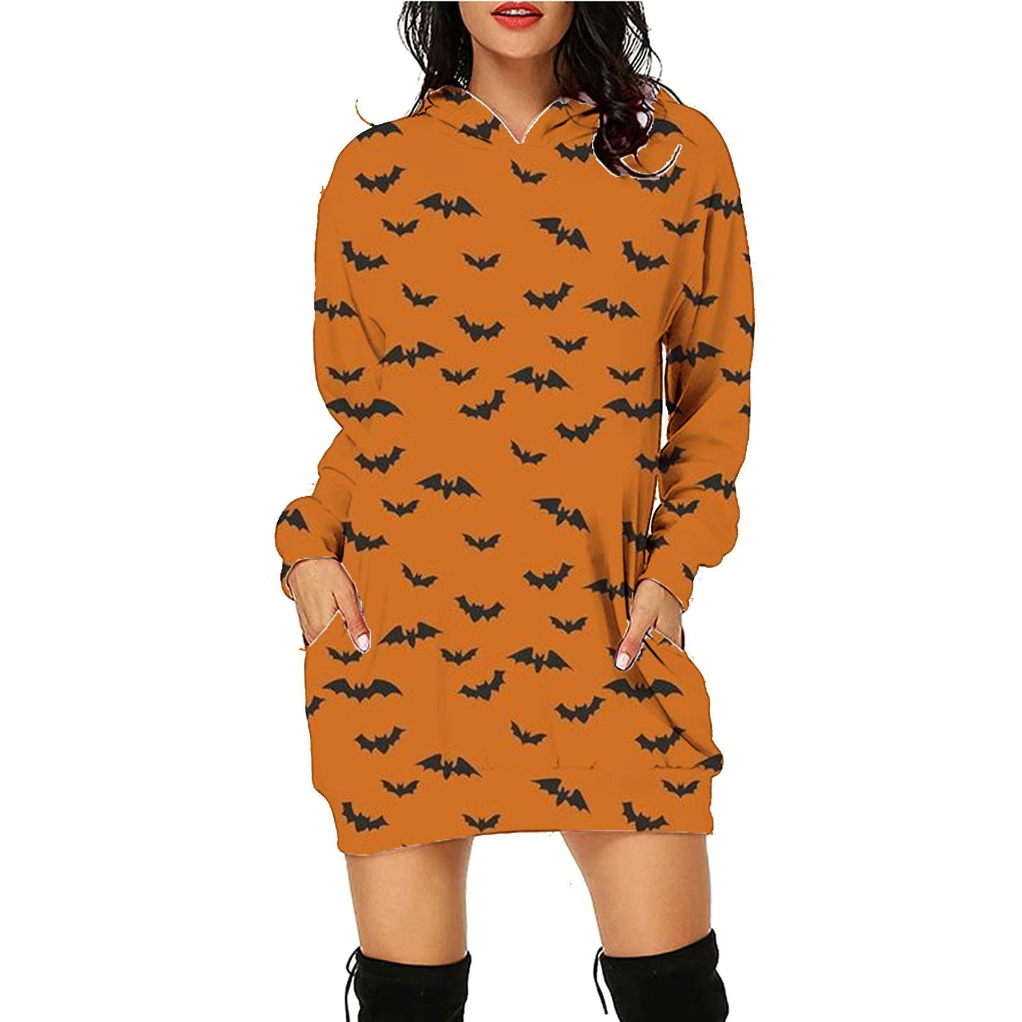 Damen Halloween Hoodie Kleid – Bequemes Freizeitkleid mit lustigen Motiven für Party & Kostüm