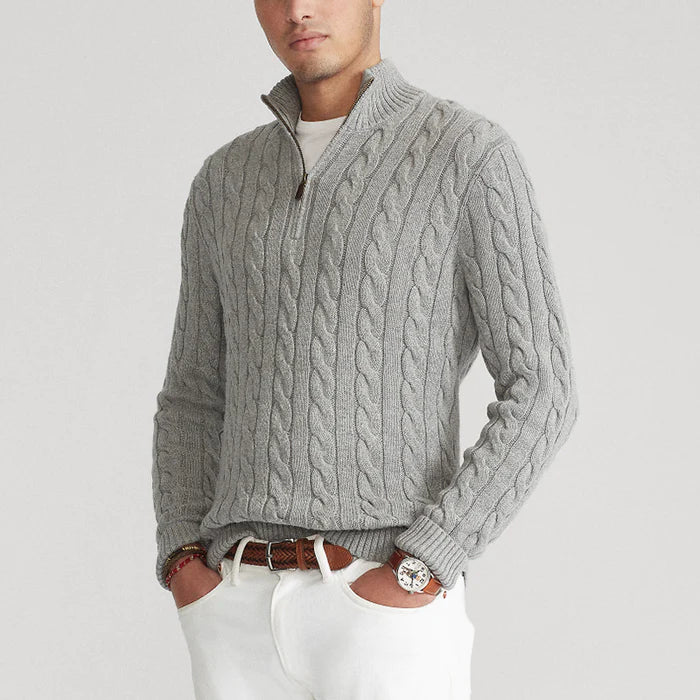 Herren Strickpullover mit Zopfmuster – Stilvoller Halbzip für Büro und Freizeit