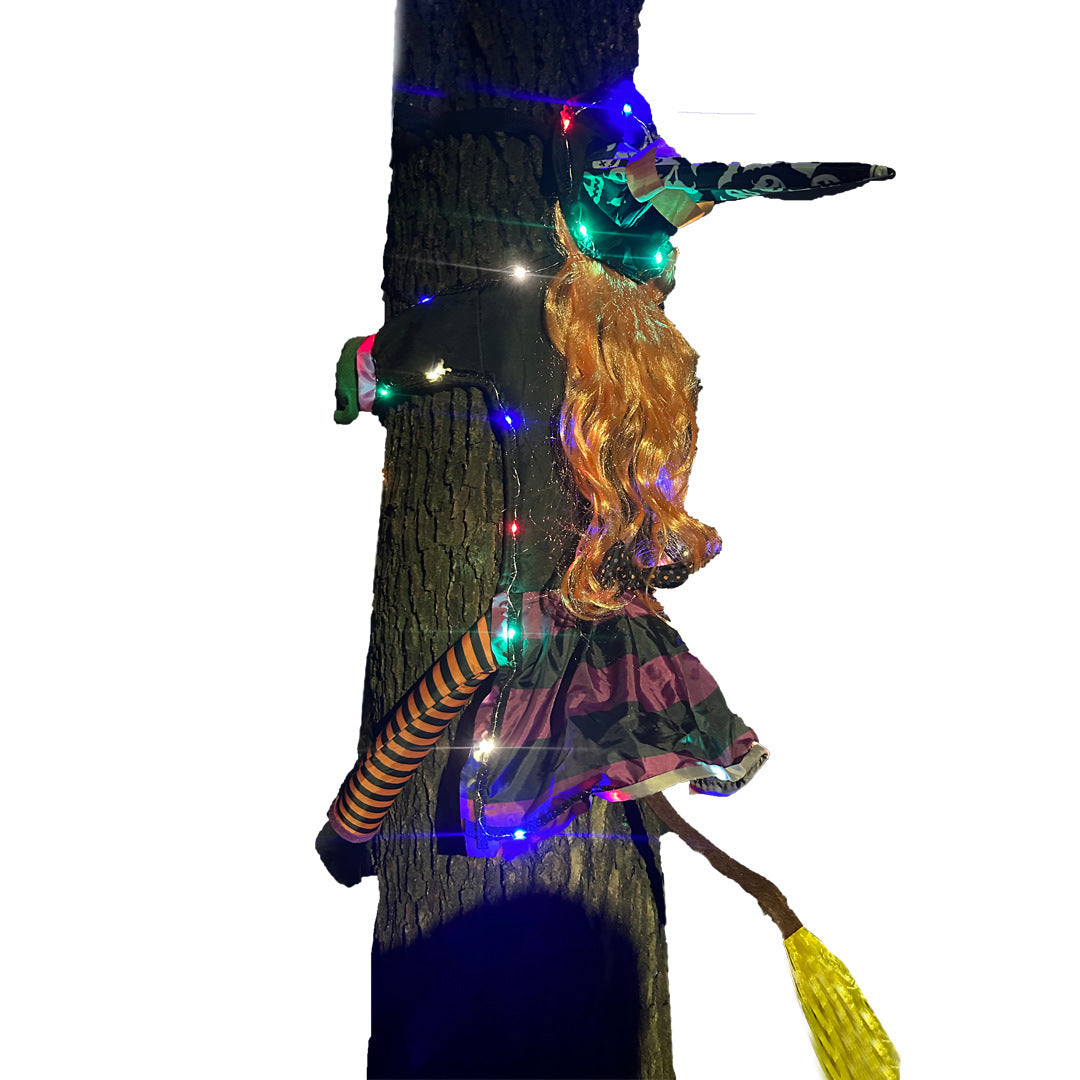 Halloween Hexen-Baumdeko mit Lichterkette – Leuchtende Hängedekoration für draußen