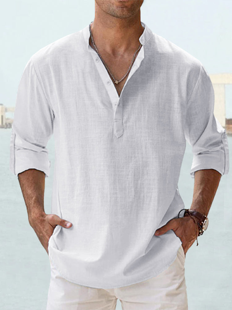 Herren Henley-Hemd mit Stehkragen – Langarm, lässig für Freizeit & Urlaub
