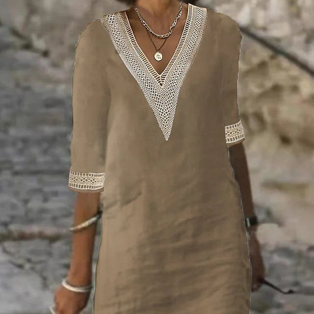 Damen-Sommerkleid mit Häkel-Details und V-Ausschnitt für Strand & Freizeit