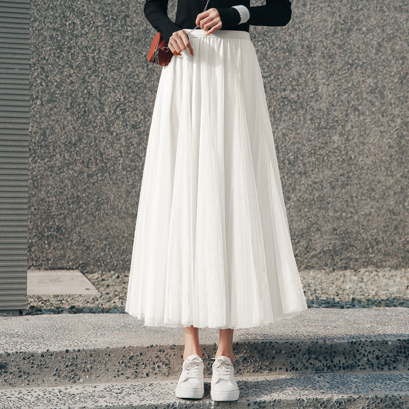 Eleganter Damen Tüllrock – langer A-Linien Maxirock mit elastischem Bund – stilvoller Tutu Mesh Skirt für Frühling und Sommer