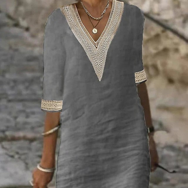 Damen-Sommerkleid mit Häkel-Details und V-Ausschnitt für Strand & Freizeit
