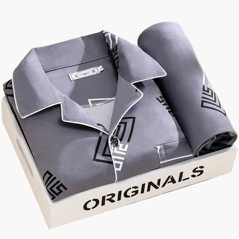 Herren Schlafanzug Set – Klassisches Design mit Weizenmuster, Langarm, Bequeme Nachtwäsche