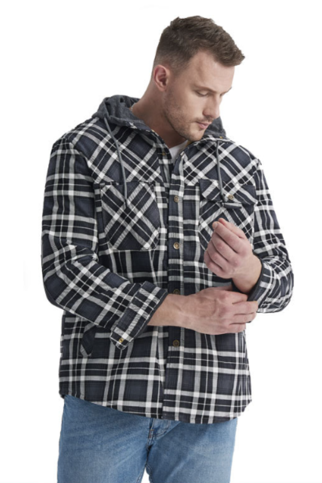 Herren Kapuzen Holzfällerjacke – Kariertes Flanellhemd mit Fleece-Futter, Outdoor & Freizeit