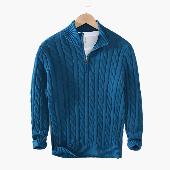 Herren Strickpullover mit Zopfmuster – Stilvoller Halbzip für Büro und Freizeit