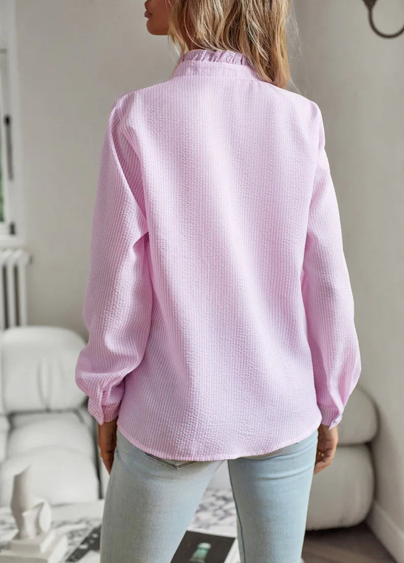 Damen Chiffon Bluse mit Rüschenkragen – Eleganter Alltagsstil für Büro & Freizeit