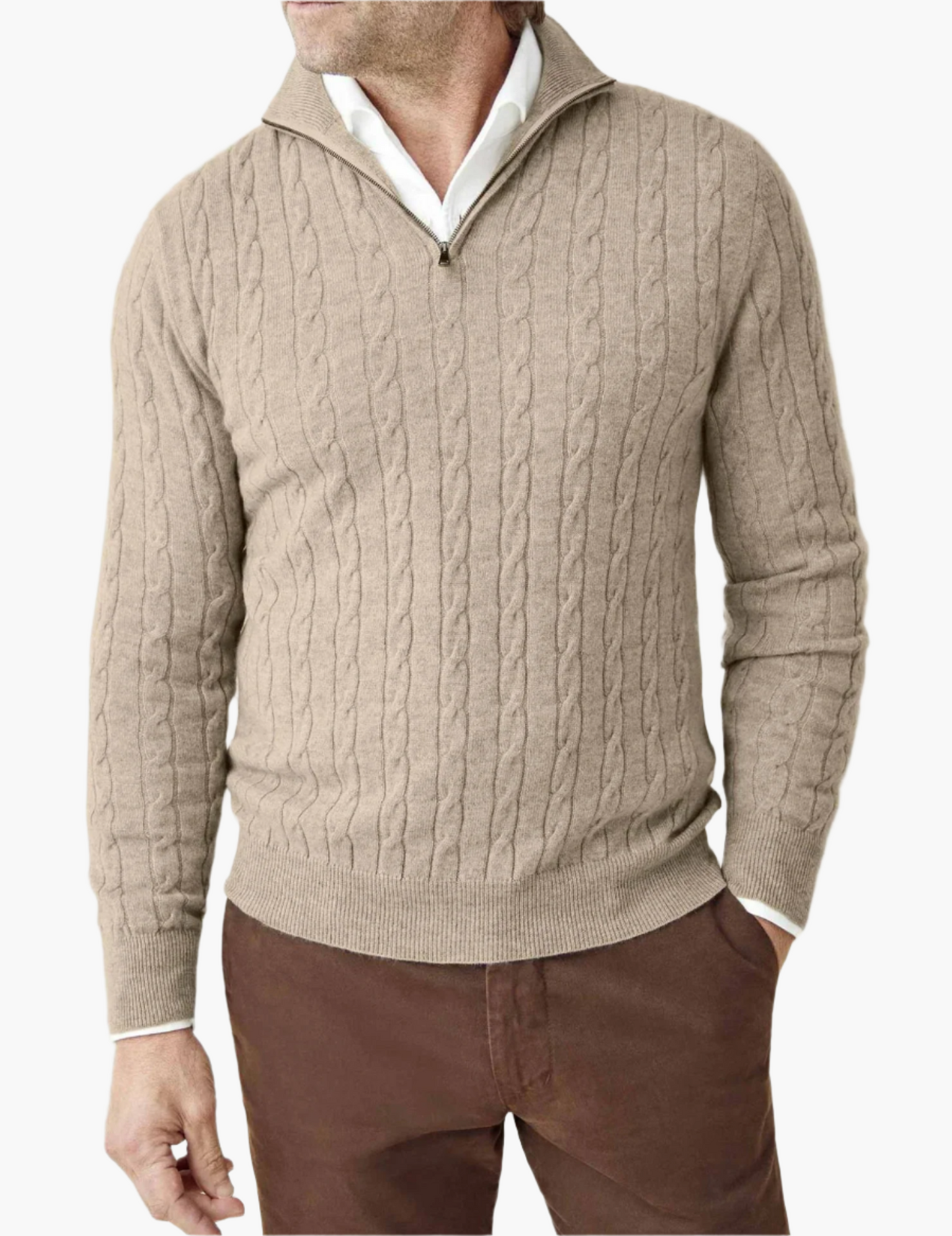 Herren Zopfmuster Pullover mit Reißverschluss – Klassischer Strickstil für Business & Freizeit