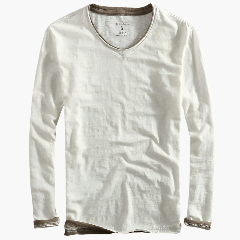 Herren Longsleeve Layered Illusion – V-Ausschnitt, Slim Fit, Smart-Casual Look