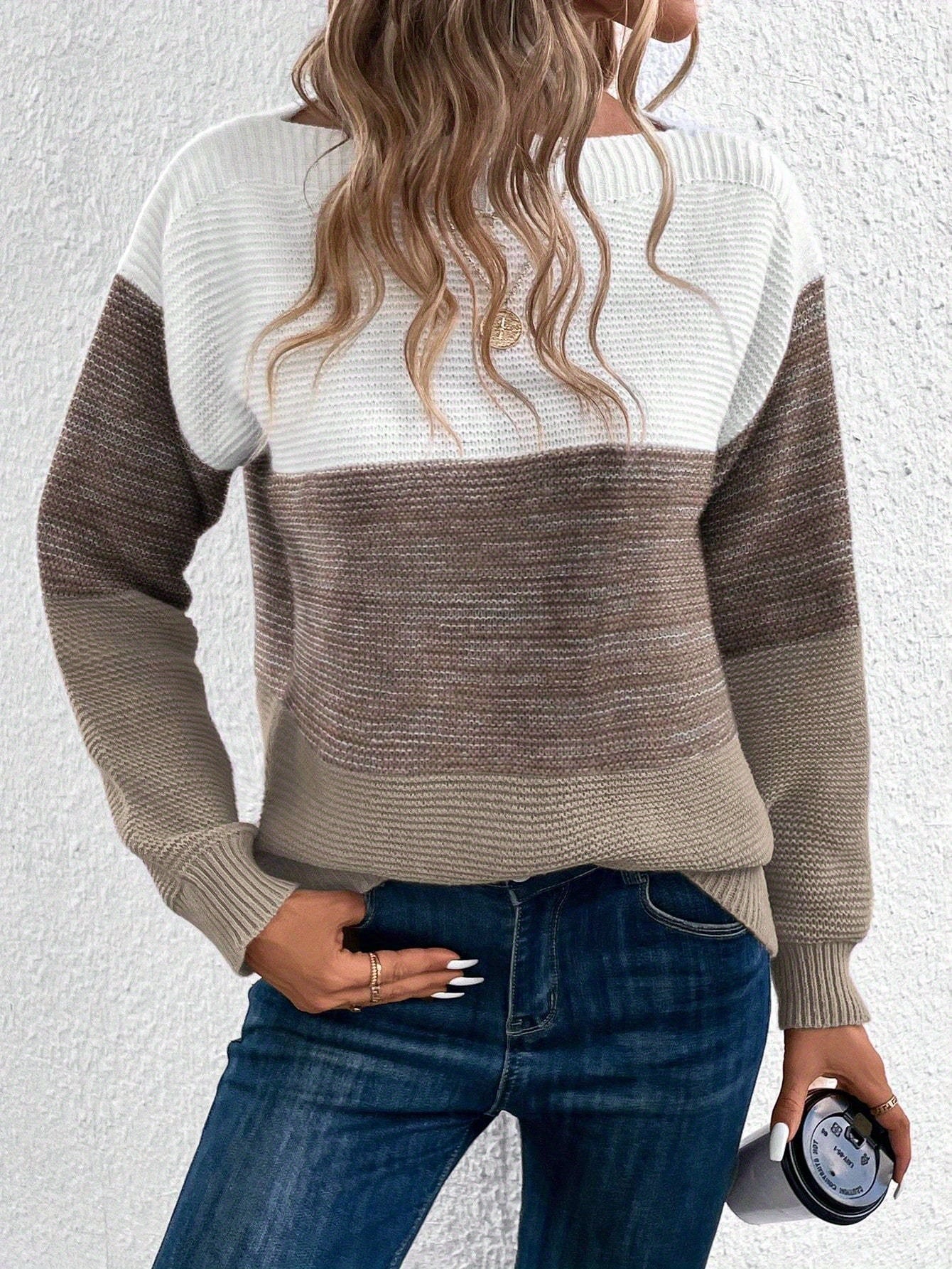 Damen Strickpullover im Colorblock-Design – Eleganter Freizeitpullover für Herbst und Winter