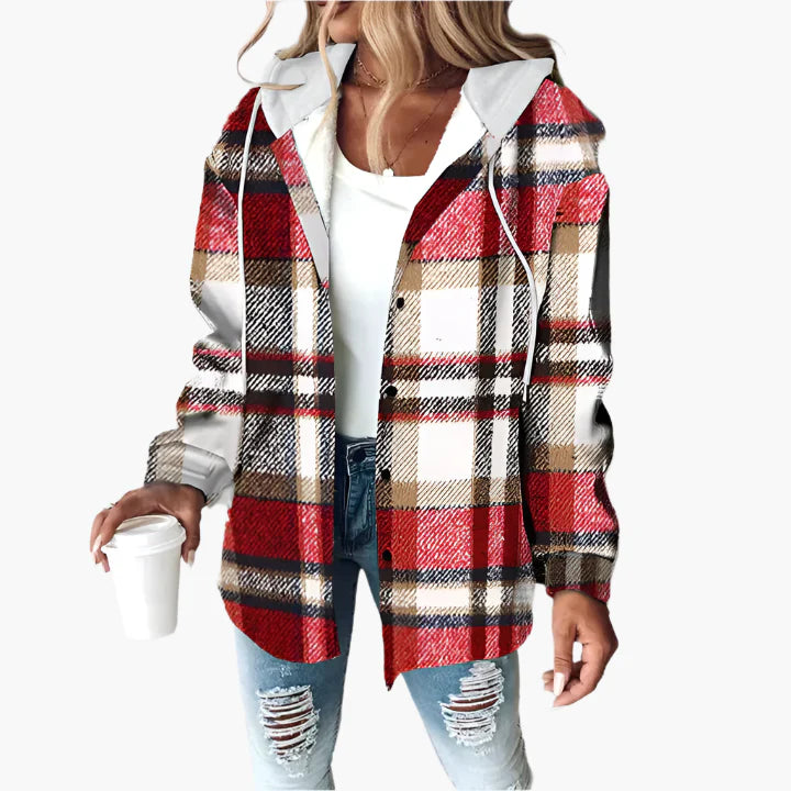 Damen Kapuzenjacke im Kariert-Look – Lässiger Herbst Streetstyle für Freizeit und Alltag