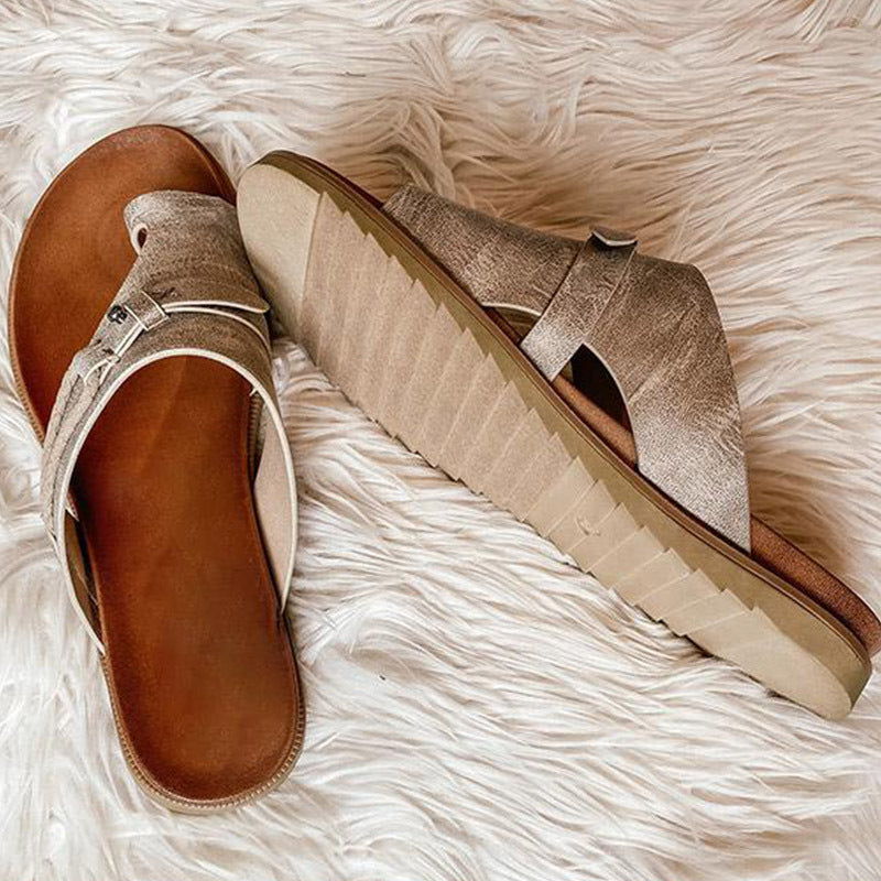 Damen Slip-On Sandalen mit Zehenriemen – Bequeme Sommerschuhe mit verstellbarem Riemen & ergonomischem Design