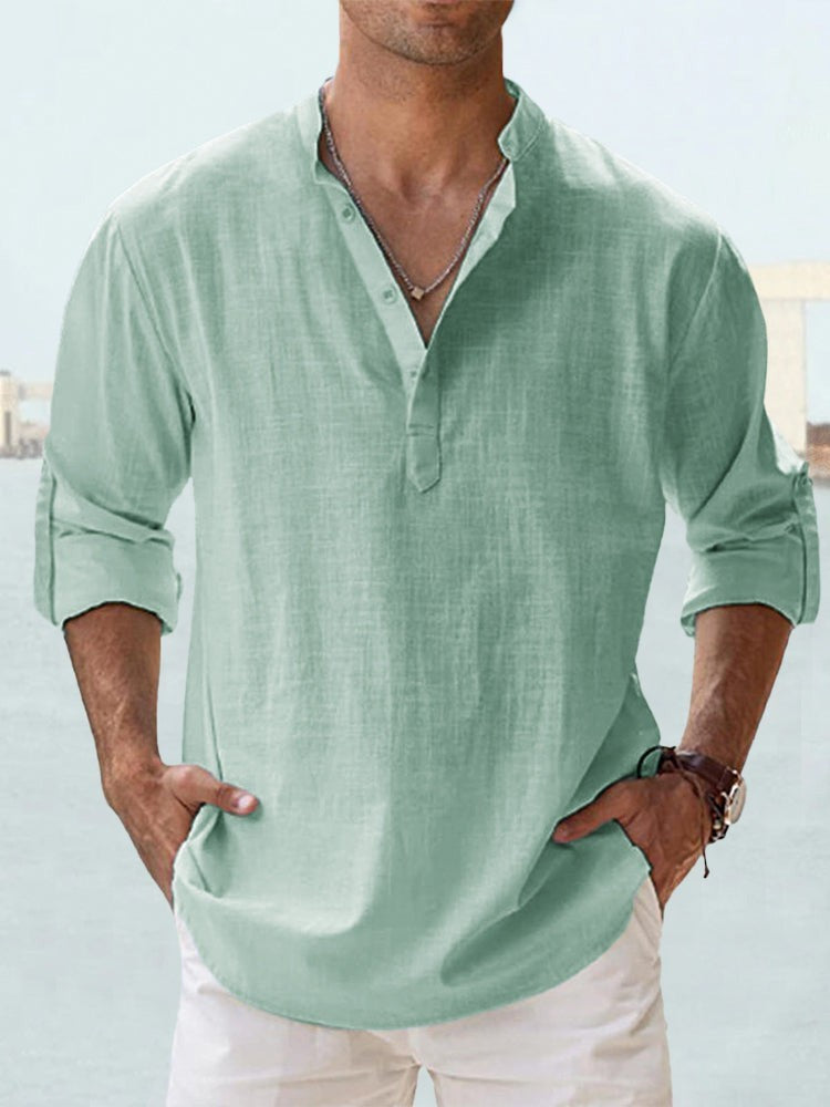 Herren Henley-Hemd mit Stehkragen – Langarm, lässig für Freizeit & Urlaub