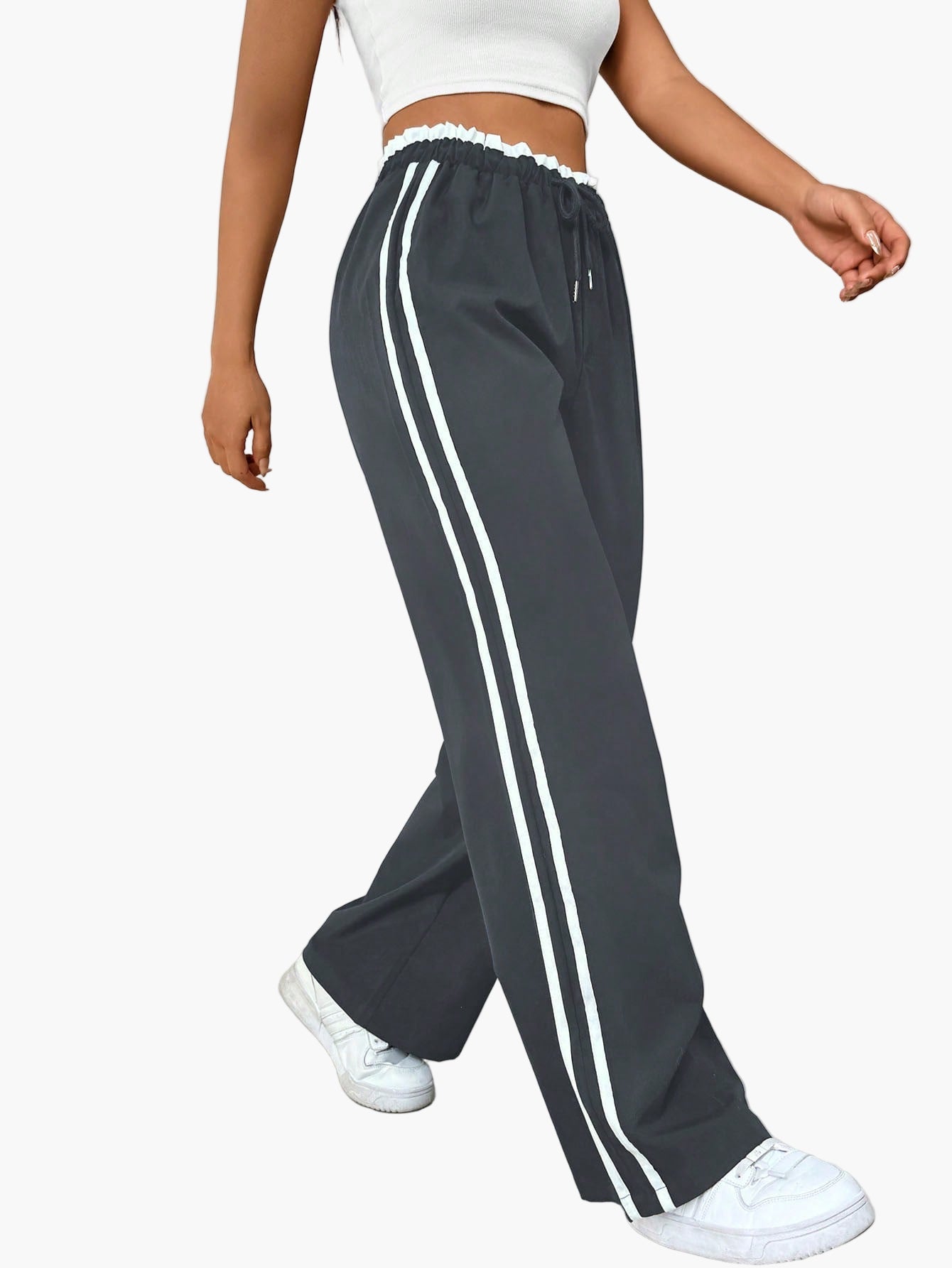 Damen Sportliche Wide-Leg Freizeithose mit Doppelstreifen – Streetwear & Fitness