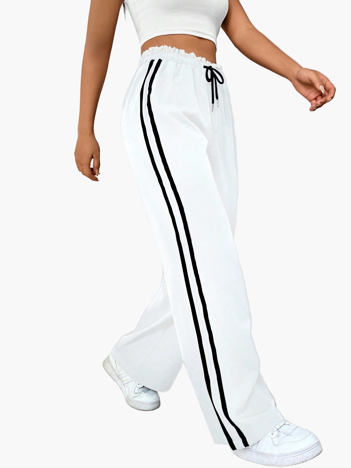 Damen Sportliche Wide-Leg Freizeithose mit Doppelstreifen – Streetwear & Fitness
