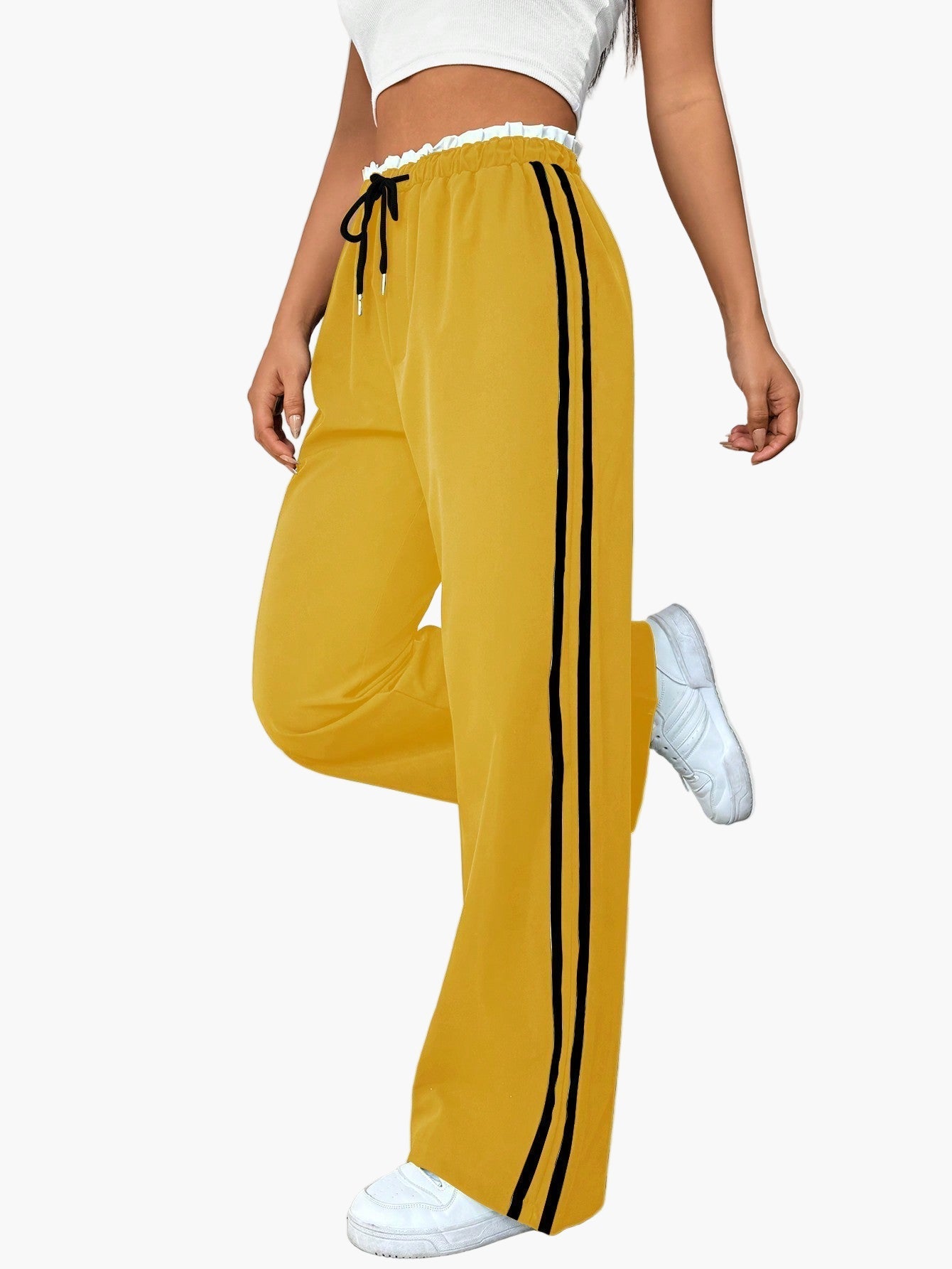 Damen Sportliche Wide-Leg Freizeithose mit Doppelstreifen – Streetwear & Fitness