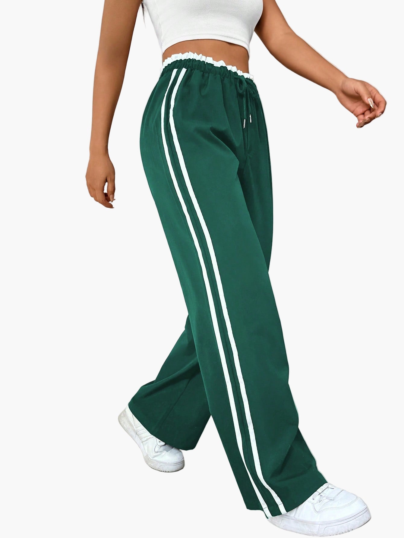 Damen Sportliche Wide-Leg Freizeithose mit Doppelstreifen – Streetwear & Fitness