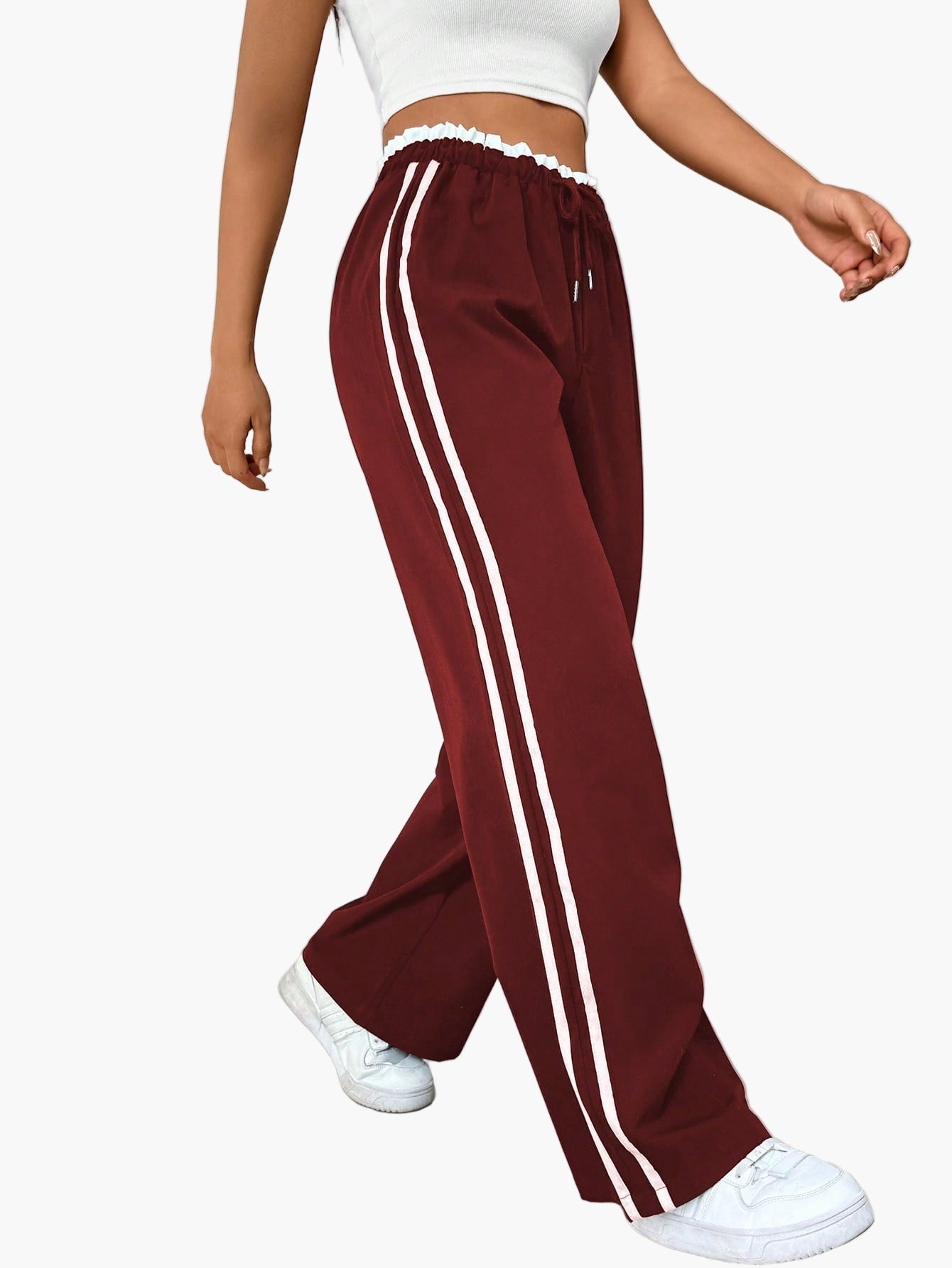 Damen Sportliche Wide-Leg Freizeithose mit Doppelstreifen – Streetwear & Fitness