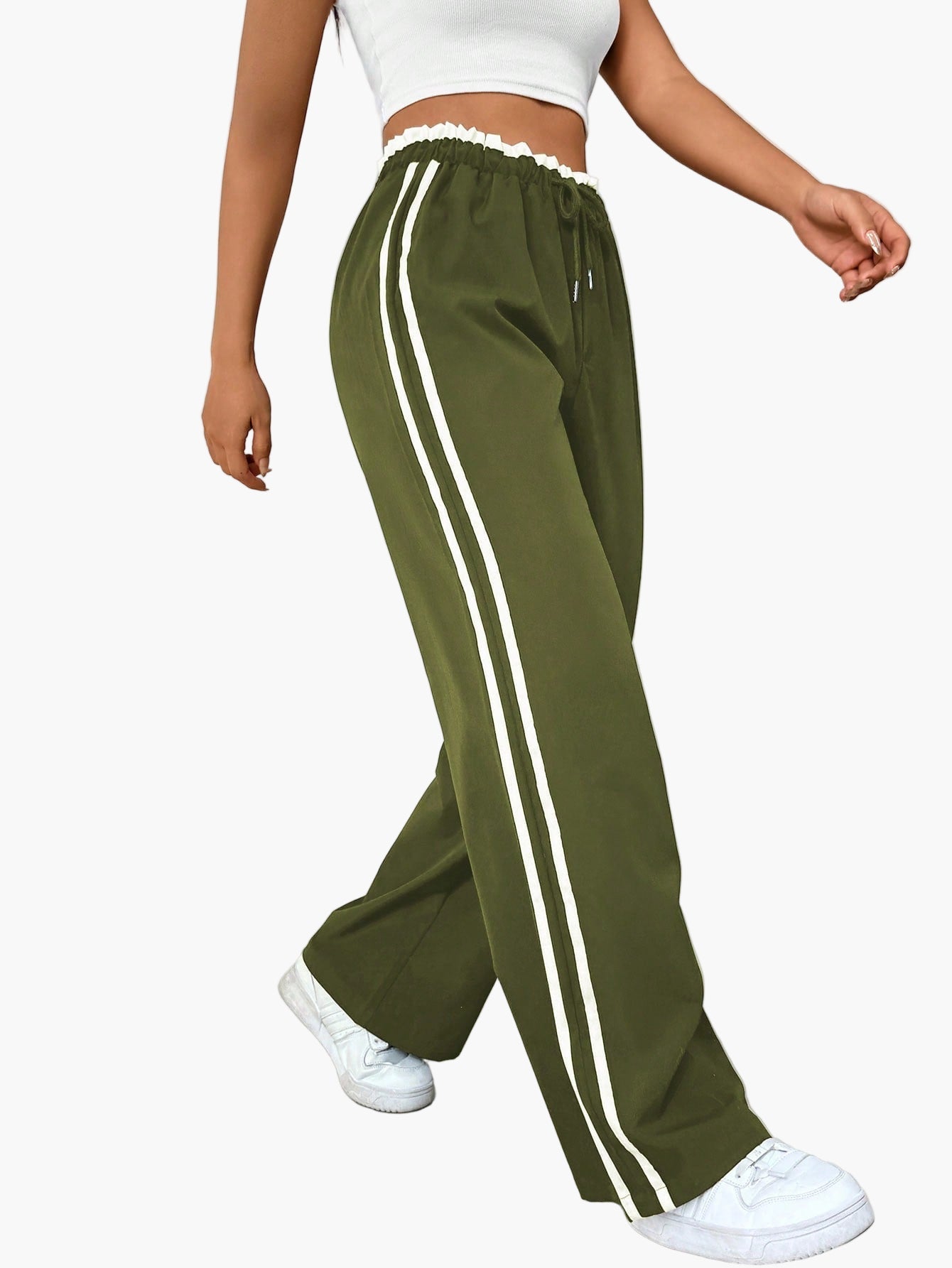 Damen Sportliche Wide-Leg Freizeithose mit Doppelstreifen – Streetwear & Fitness