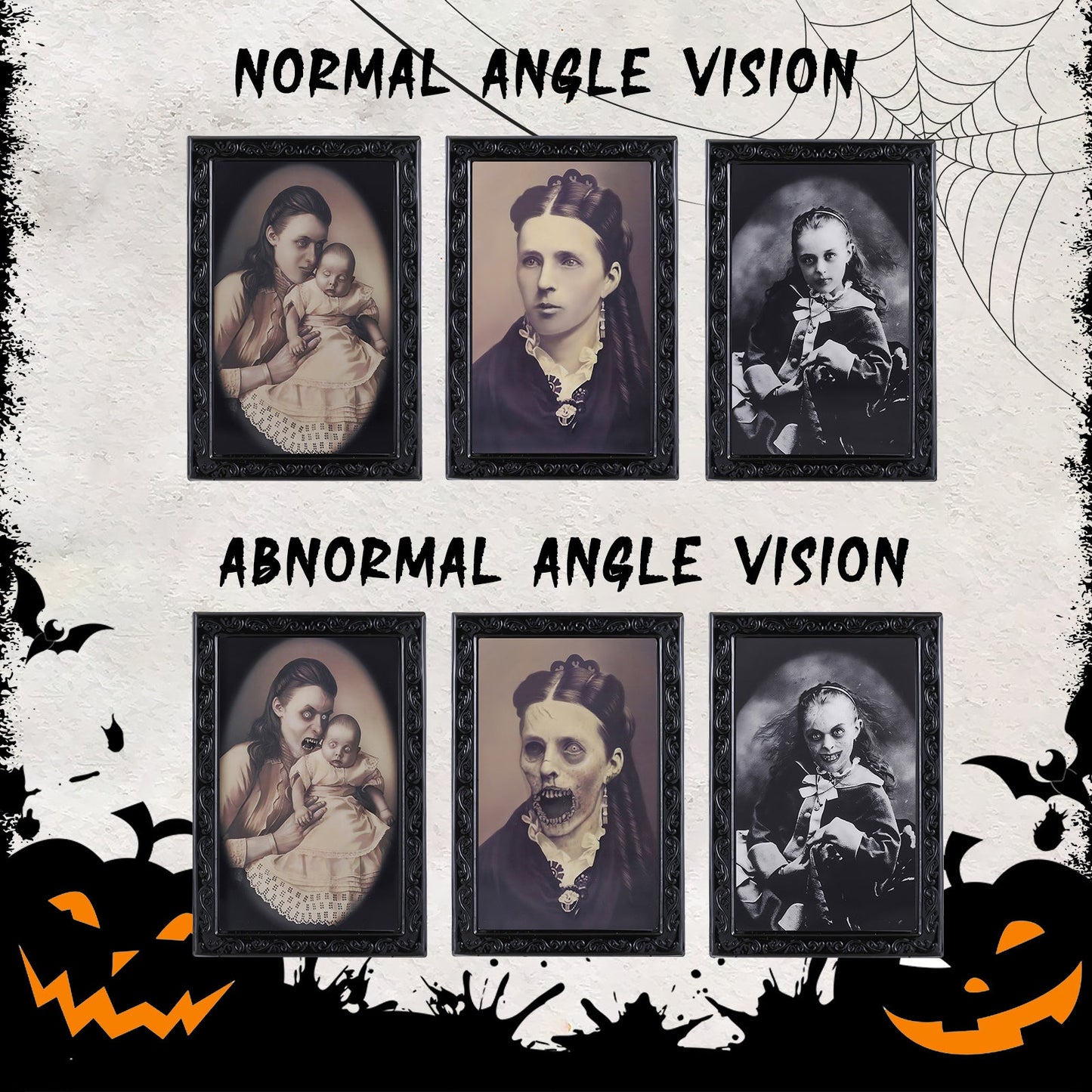 Halloween Deko Wechselbild Geisterporträts – Gruselige Lentikularbilder für Spukhaus & Party (3er oder 6er Set)