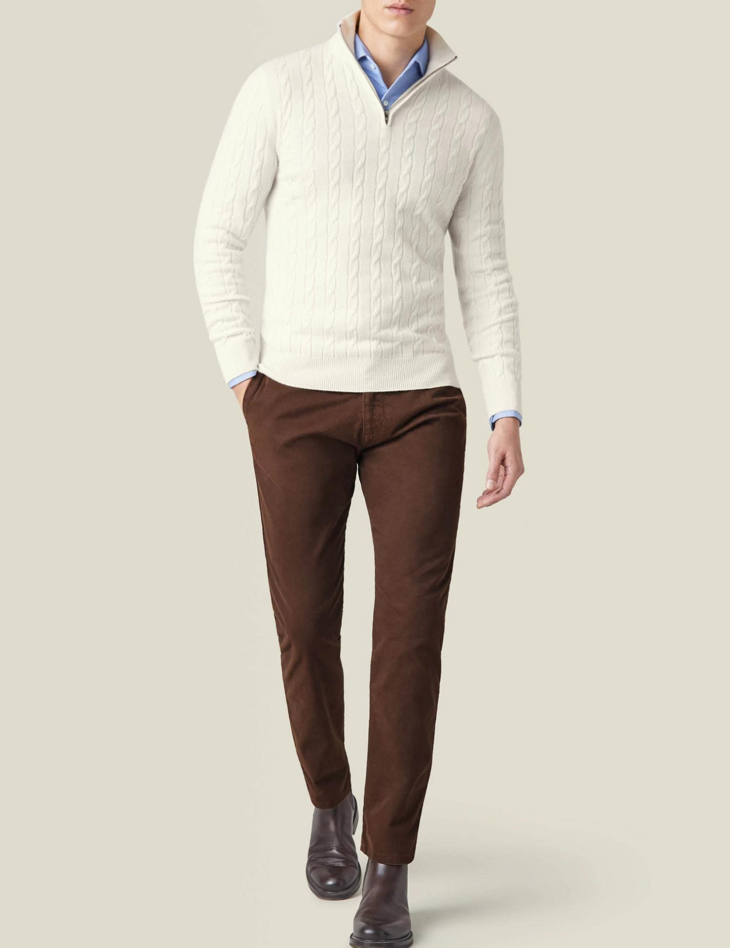 Herren Zopfmuster Pullover mit Reißverschluss – Klassischer Strickstil für Business & Freizeit