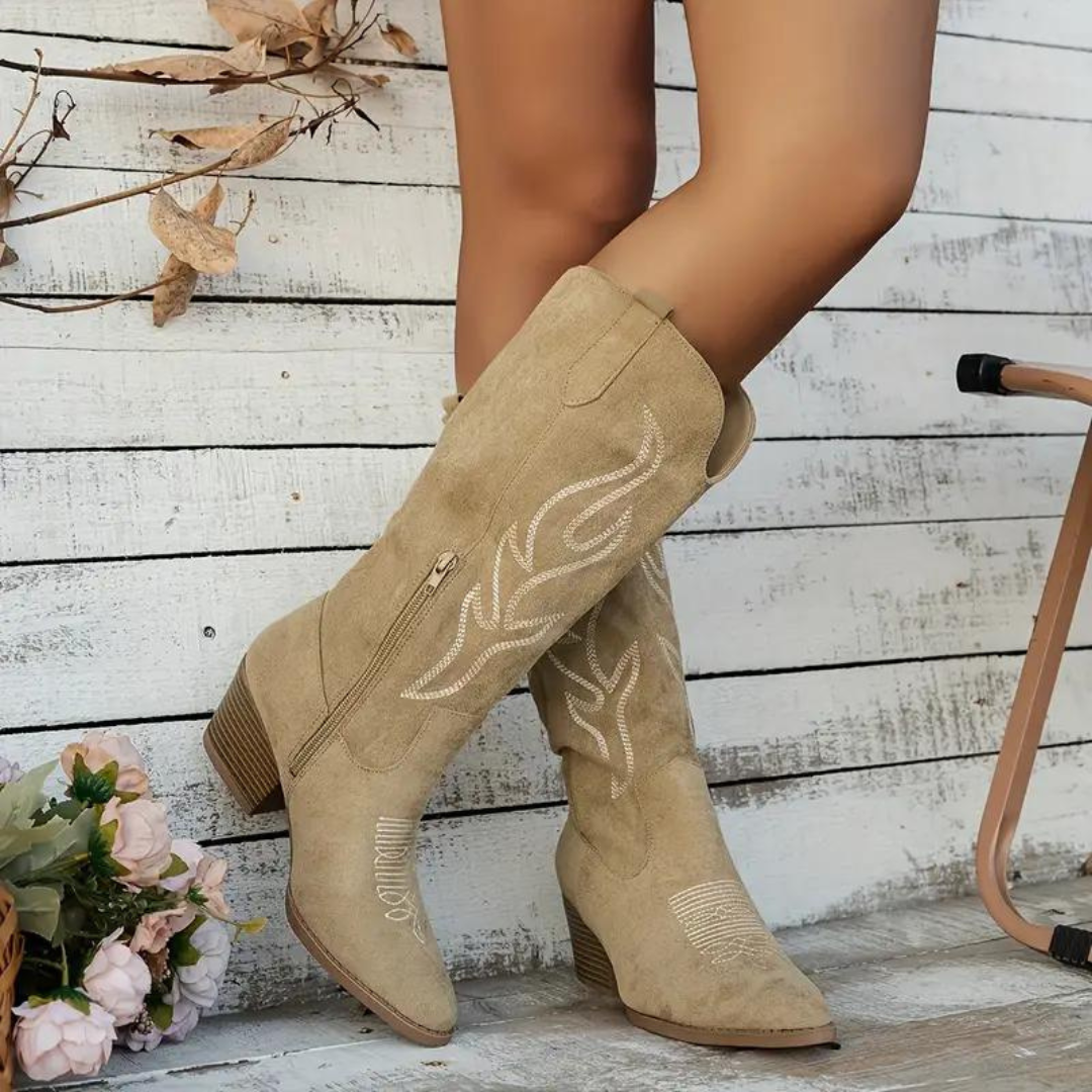 Damen Kniehohe Cowboystiefel Western Stil mit Absatz – Modische Stiefel für Alltag und besondere Anlässe