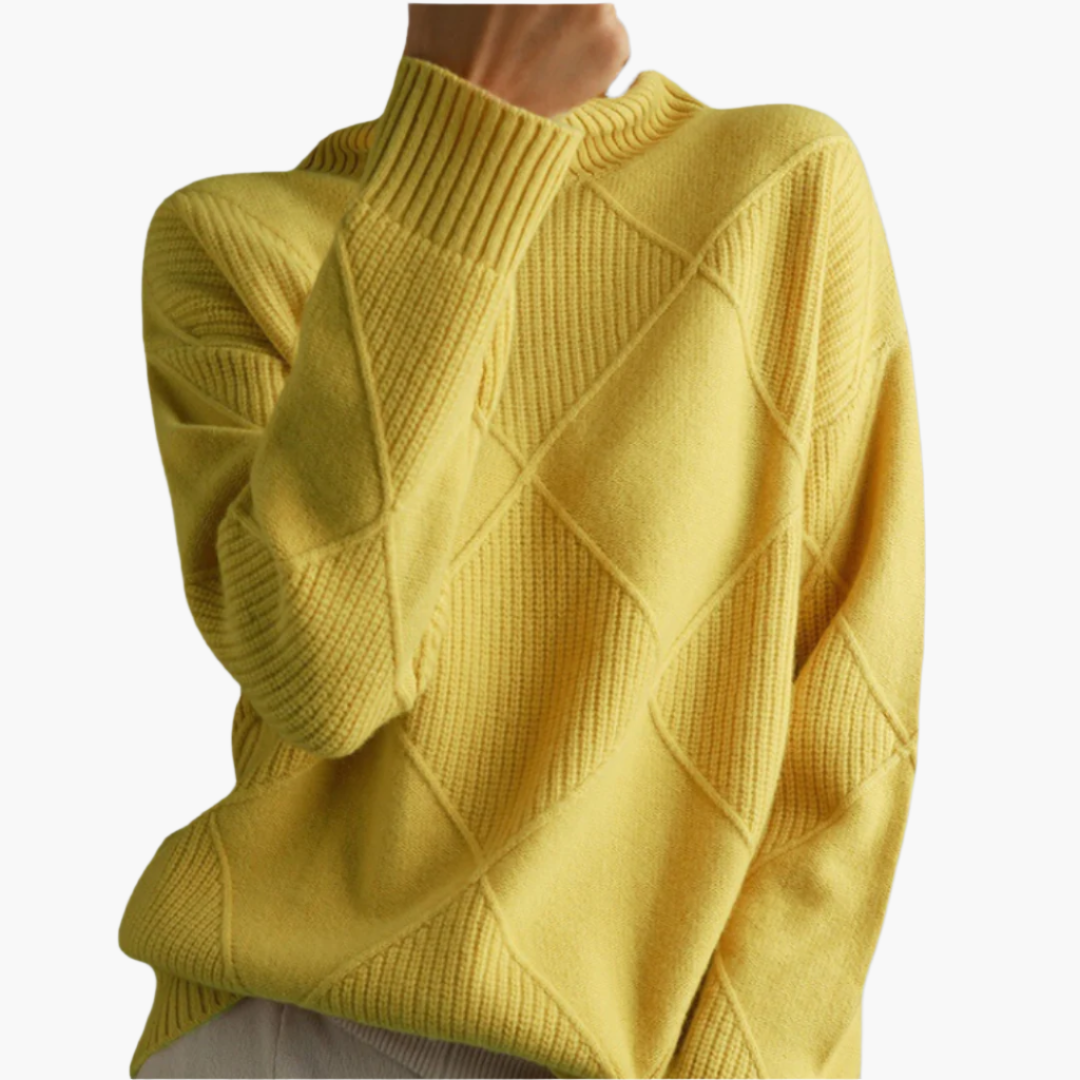 Damen Strickpullover im modernen Rautenmuster – Stilvoller Freizeitpulli für Alltag und Büro