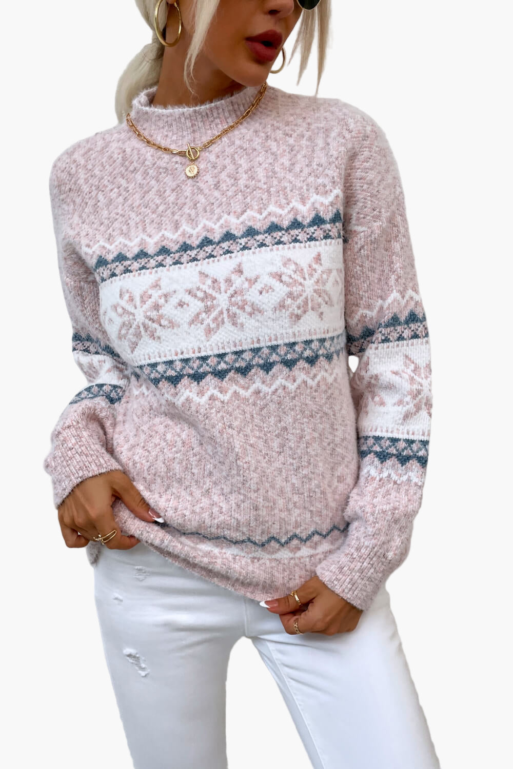 Damen Strickpullover mit Norwegermuster – Winterlicher Freizeit-Look, Komfort Fit