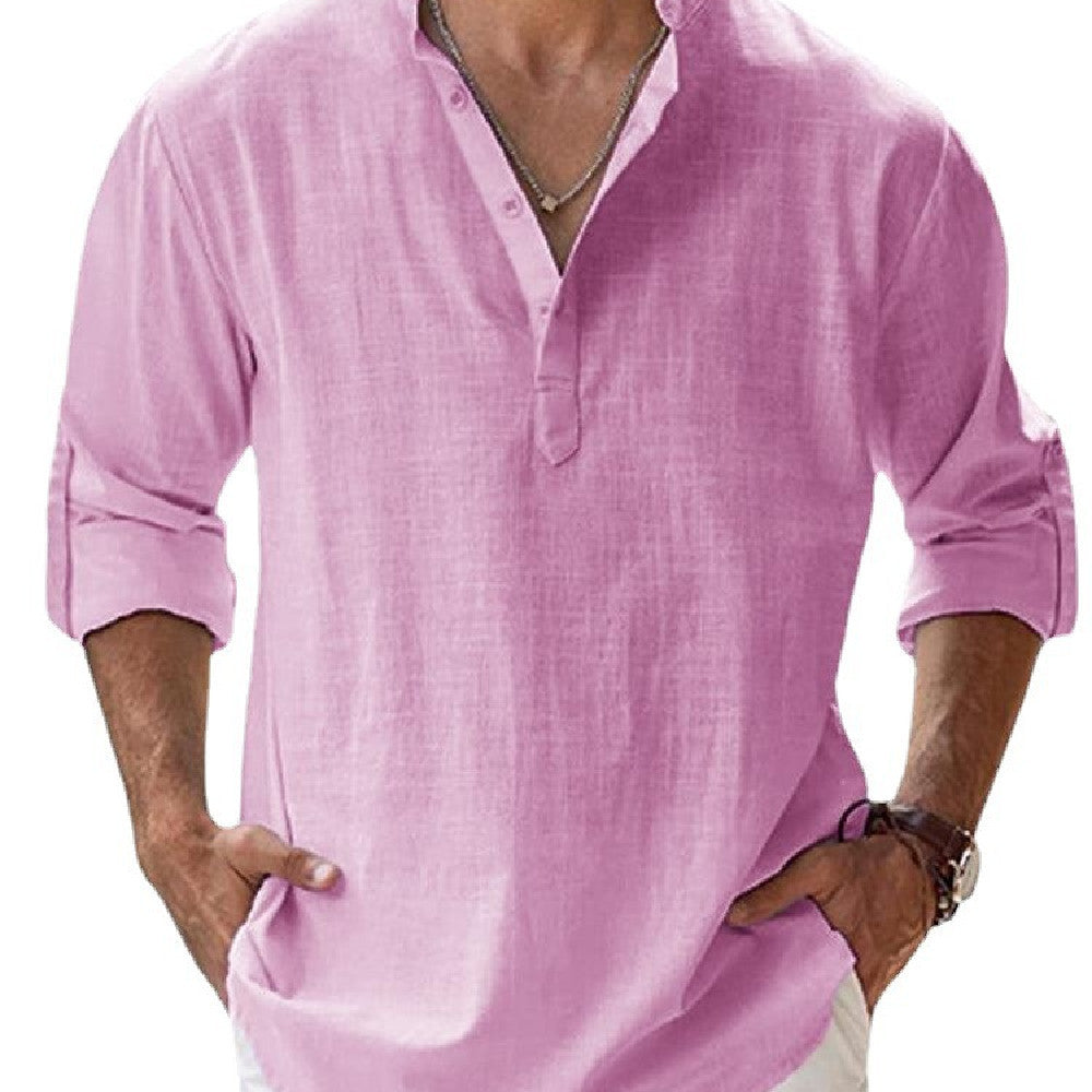 Herren Henley-Hemd mit Stehkragen – Langarm, lässig für Freizeit & Urlaub