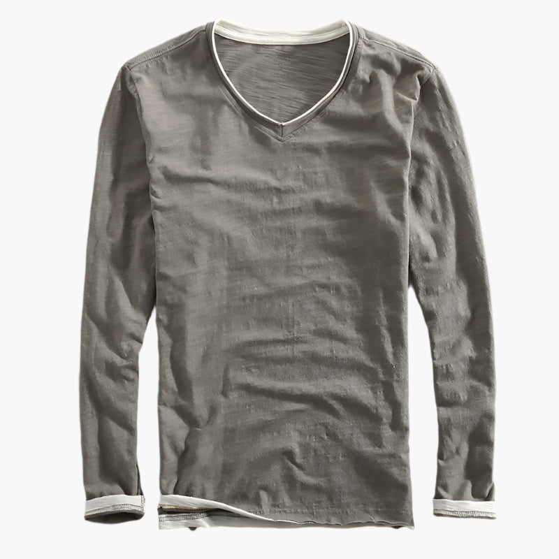 Herren Longsleeve Layered Illusion – V-Ausschnitt, Slim Fit, Smart-Casual Look