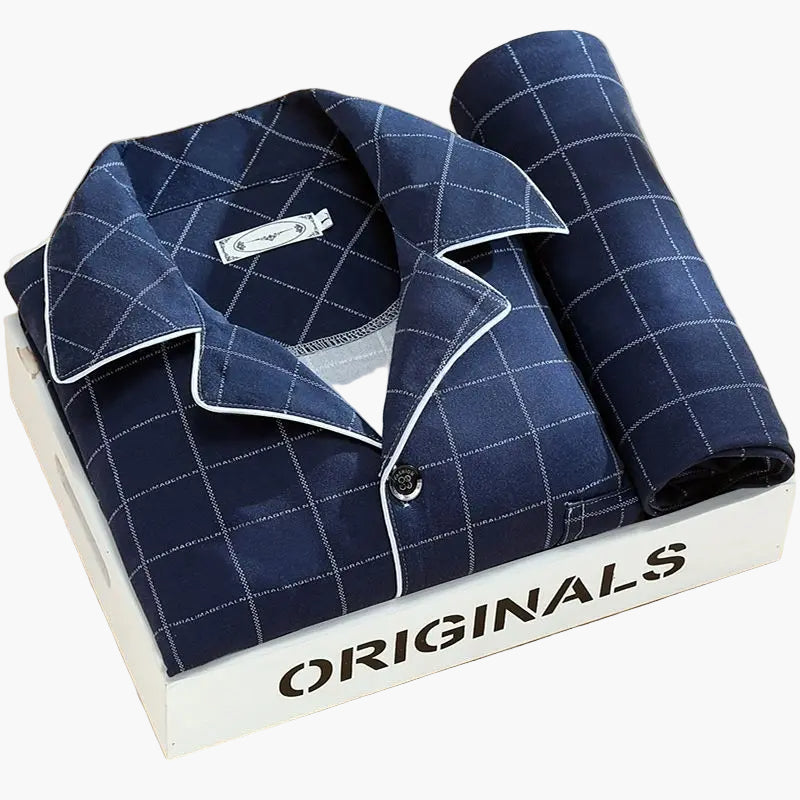 Herren Schlafanzug Set – Klassisches Design mit Weizenmuster, Langarm, Bequeme Nachtwäsche