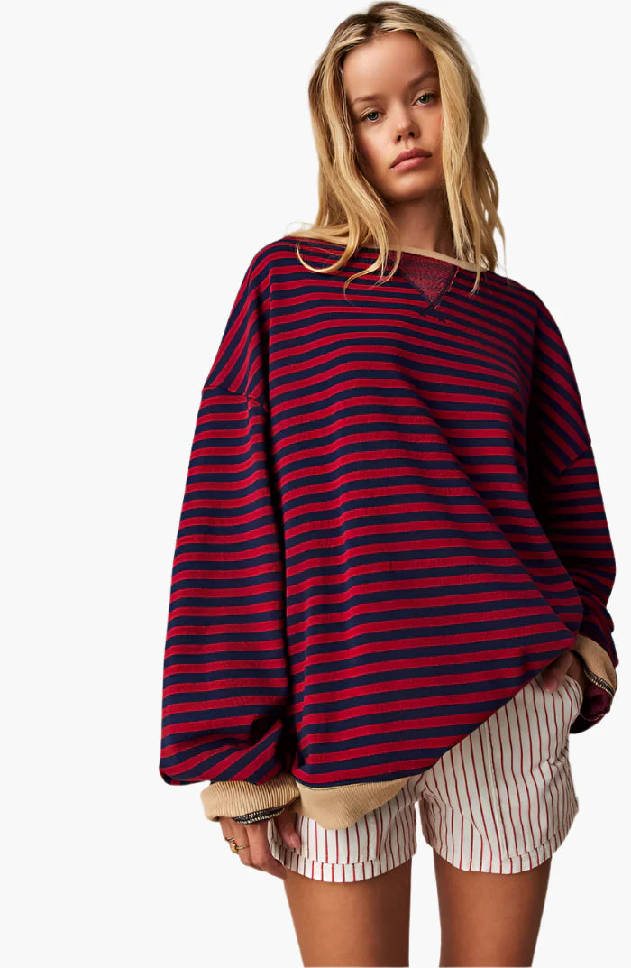 Damen Oversized Streifenpullover – Bequemer Herbst Sweater für stilvolle Freizeit-Looks