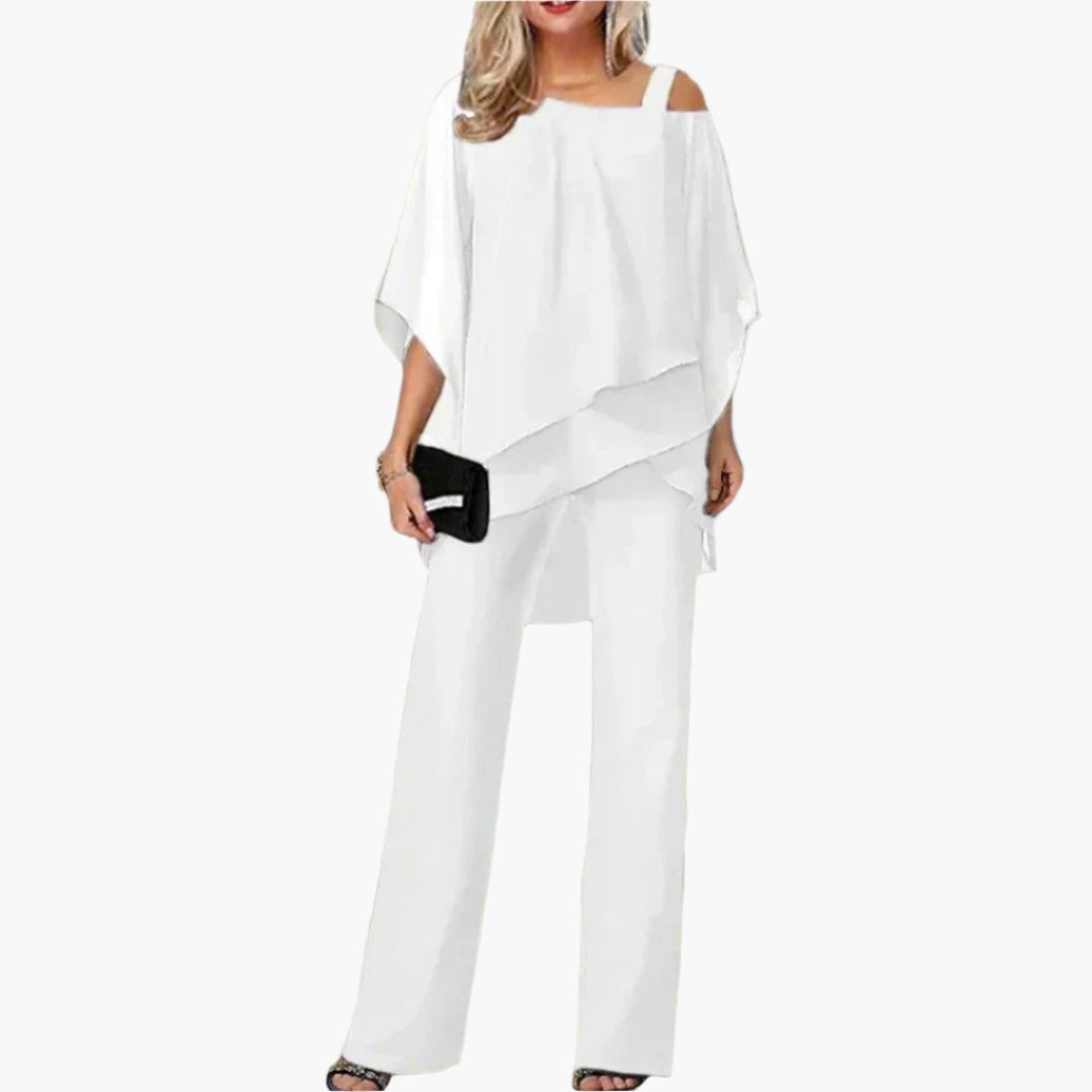 Damen Elegantes 2-teiliges Set mit Schulterfreiem Oberteil und Weiten Hosen – Perfekt für Feste & Abendveranstaltungen