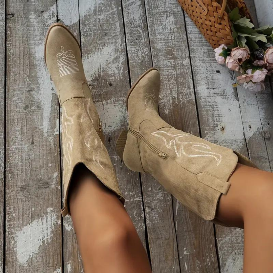 Damen Kniehohe Cowboystiefel Western Stil mit Absatz – Modische Stiefel für Alltag und besondere Anlässe