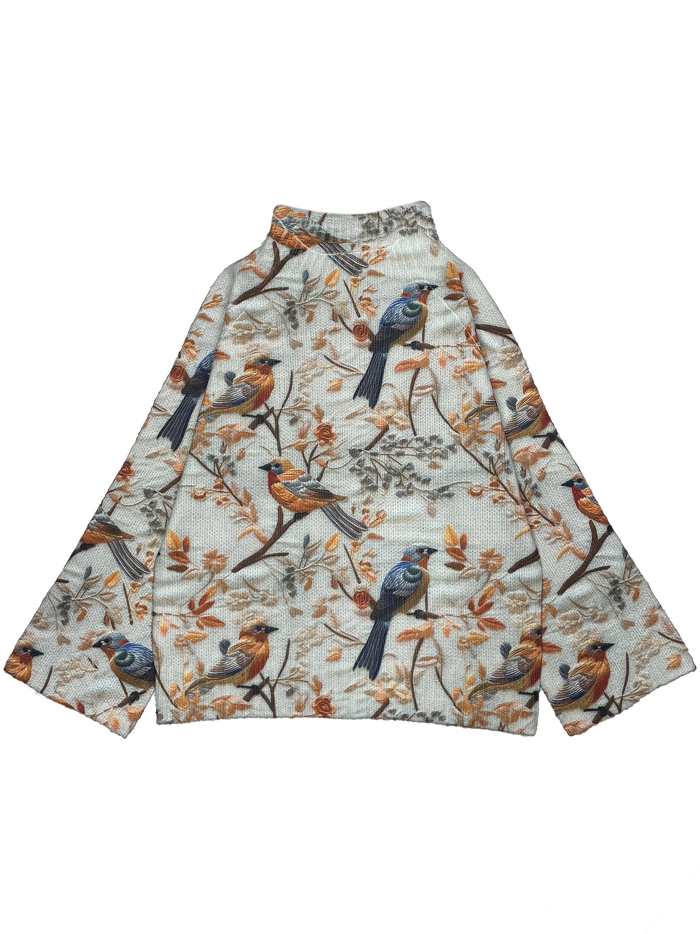 Damen Pullover mit Vogel-Print, Strick, Hoher Kragen, Herbst/Winter Elegant Freizeitmode