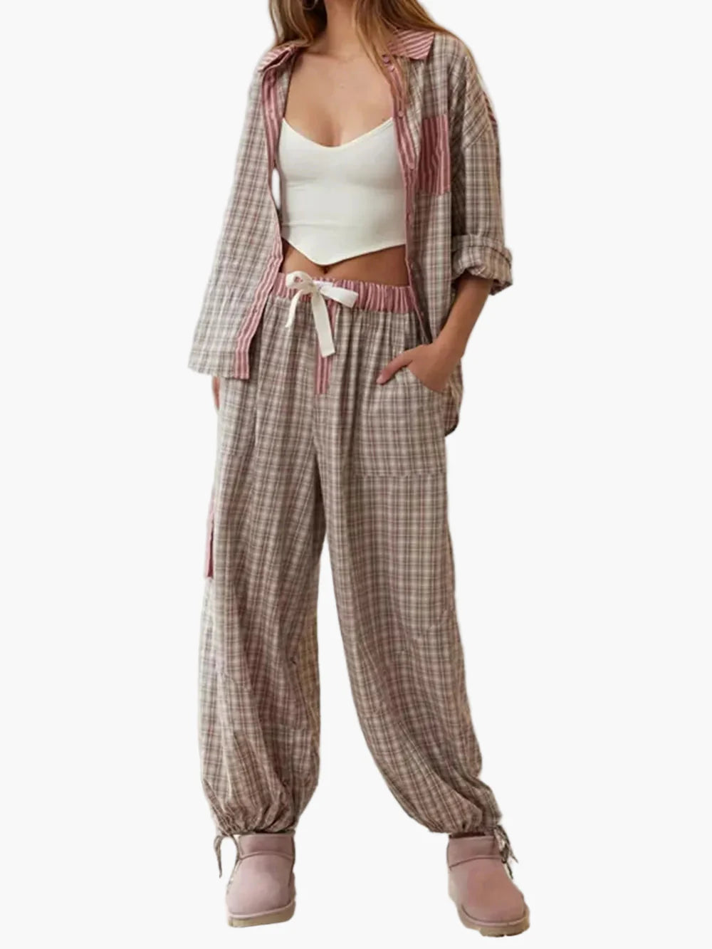Damen Pyjama Set Zweiteilig – Lockerer Stil für gemütliche Nächte und entspanntes Loungen