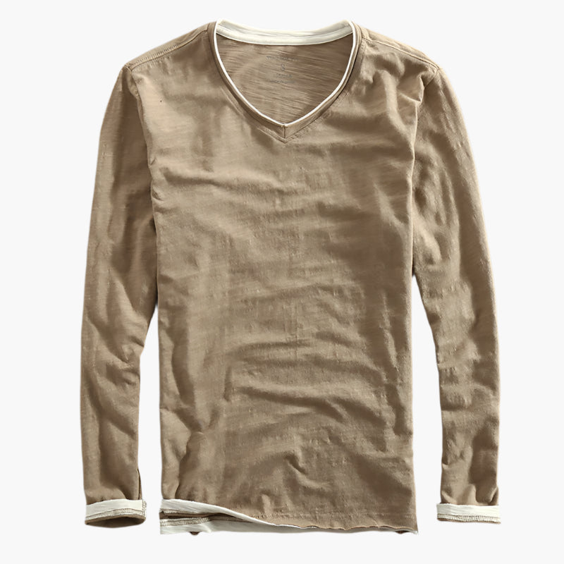 Herren Longsleeve Layered Illusion – V-Ausschnitt, Slim Fit, Smart-Casual Look