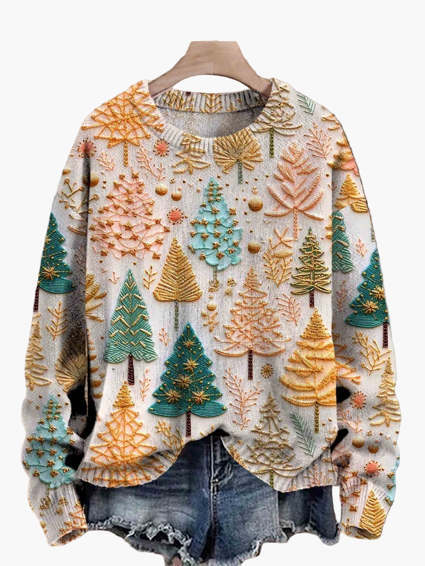 Damen Weihnachtspullover mit 3D-Tannenbaum-Muster – Festlicher Strickpullover im Winter-Design