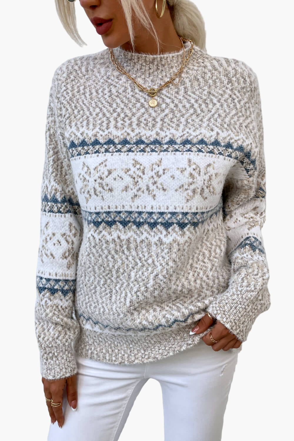 Damen Strickpullover mit Norwegermuster – Winterlicher Freizeit-Look, Komfort Fit
