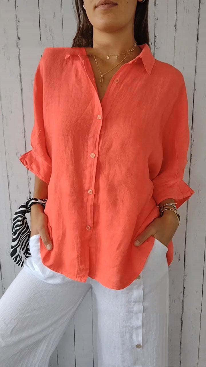 Damen Leinenbluse mit Rückenschleife – Luftiges Sommerdesign für Alltag und Urlaub