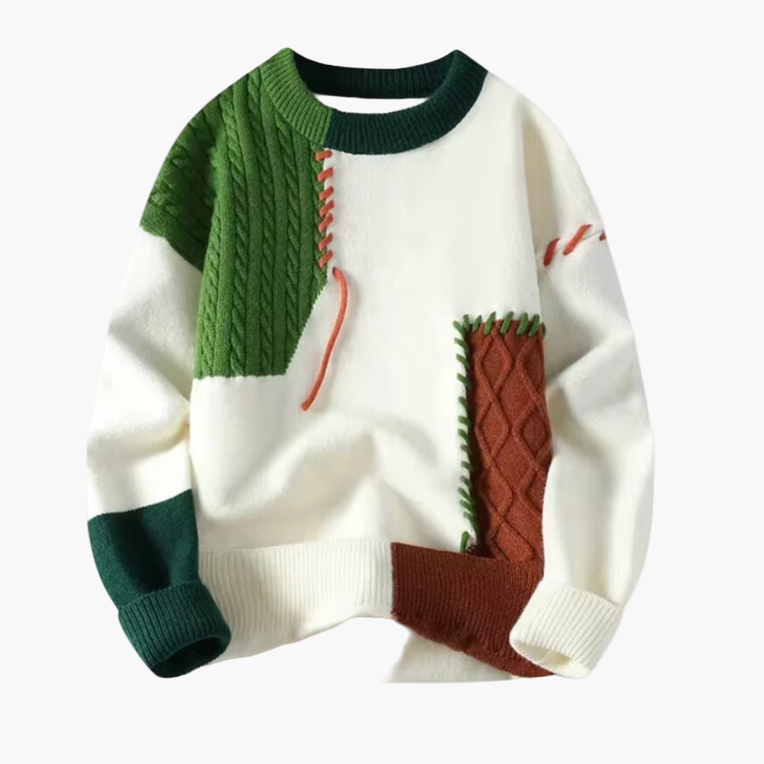 Herren Patchwork Strickpullover im modernen Design – Komfortabler Winterpullover für stilvolle Outfits