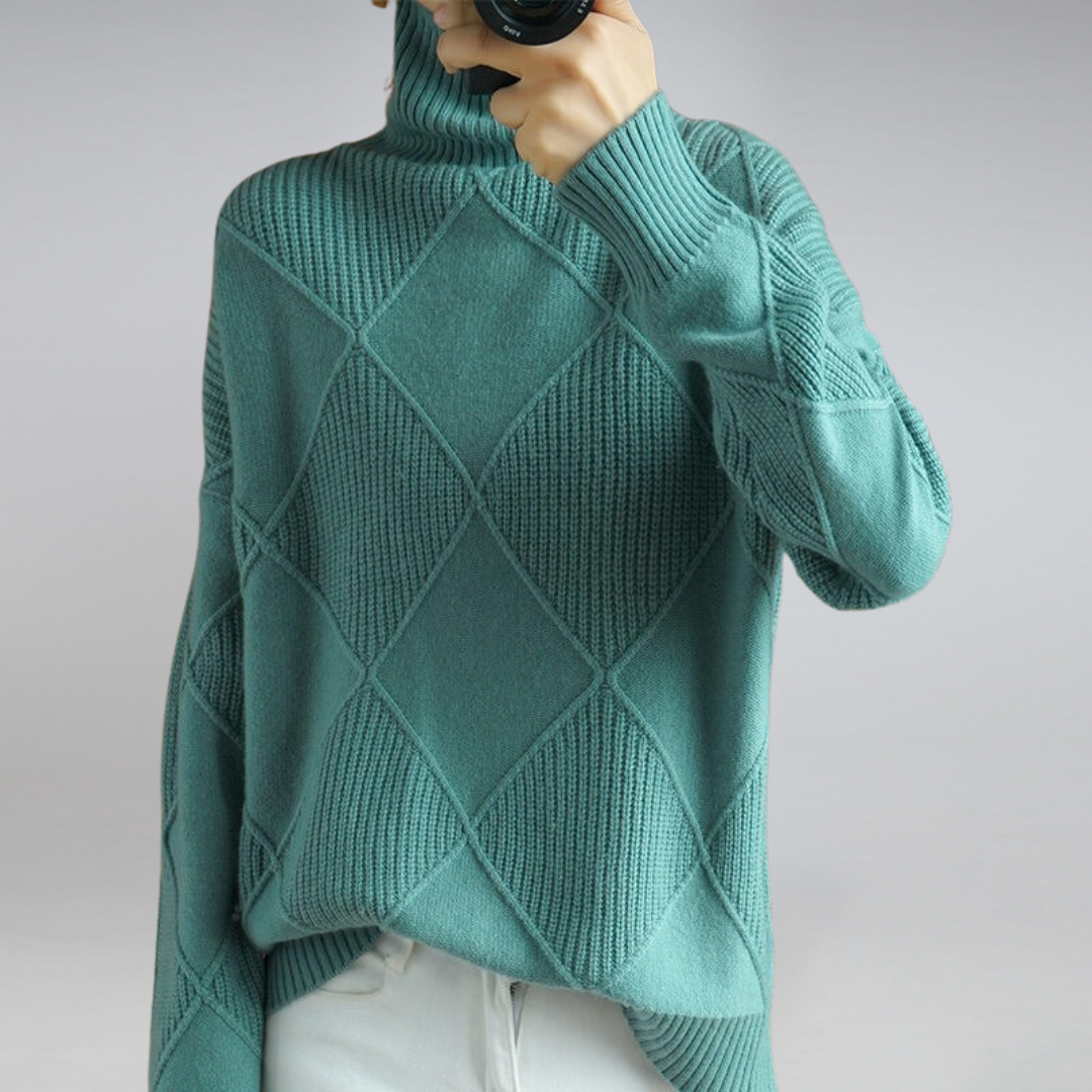 Damen Strickpullover im modernen Rautenmuster – Stilvoller Freizeitpulli für Alltag und Büro