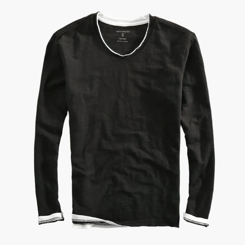 Herren Longsleeve Layered Illusion – V-Ausschnitt, Slim Fit, Smart-Casual Look