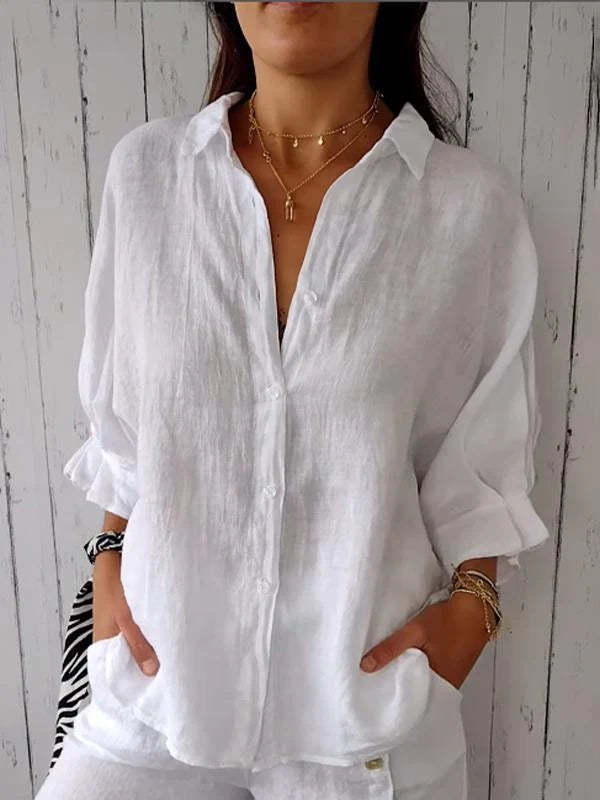 Damen Leinenbluse mit Rückenschleife – Luftiges Sommerdesign für Alltag und Urlaub