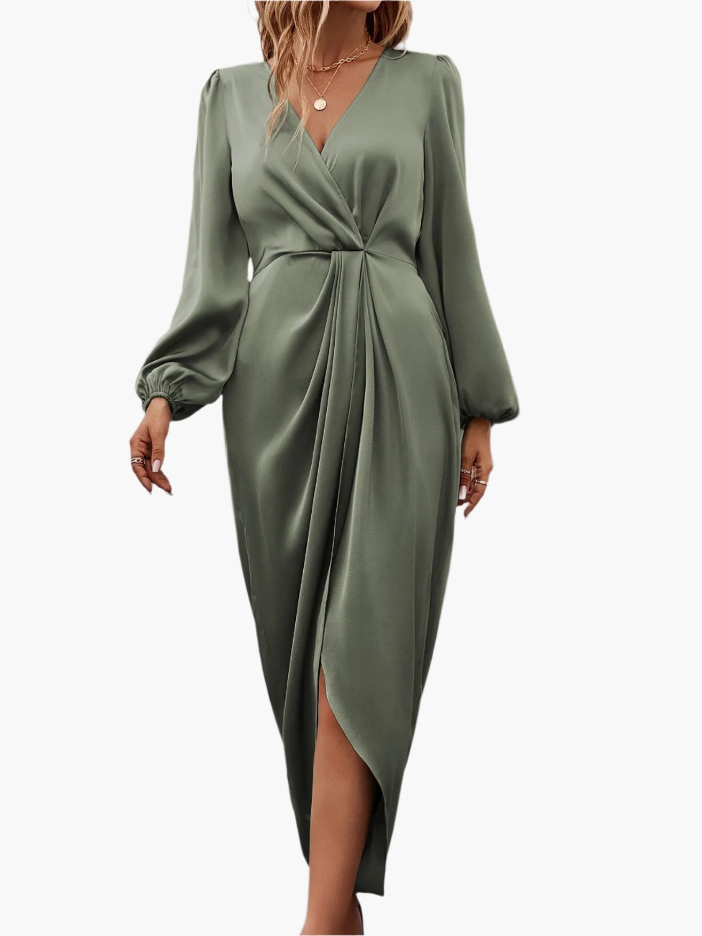 Damen Elegantes Wickelkleid mit Drapierung – Perfekt für festliche Anlässe & Abendveranstaltungen