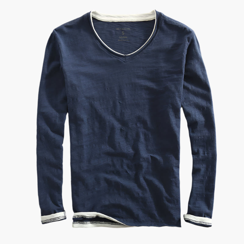 Herren Longsleeve Layered Illusion – V-Ausschnitt, Slim Fit, Smart-Casual Look