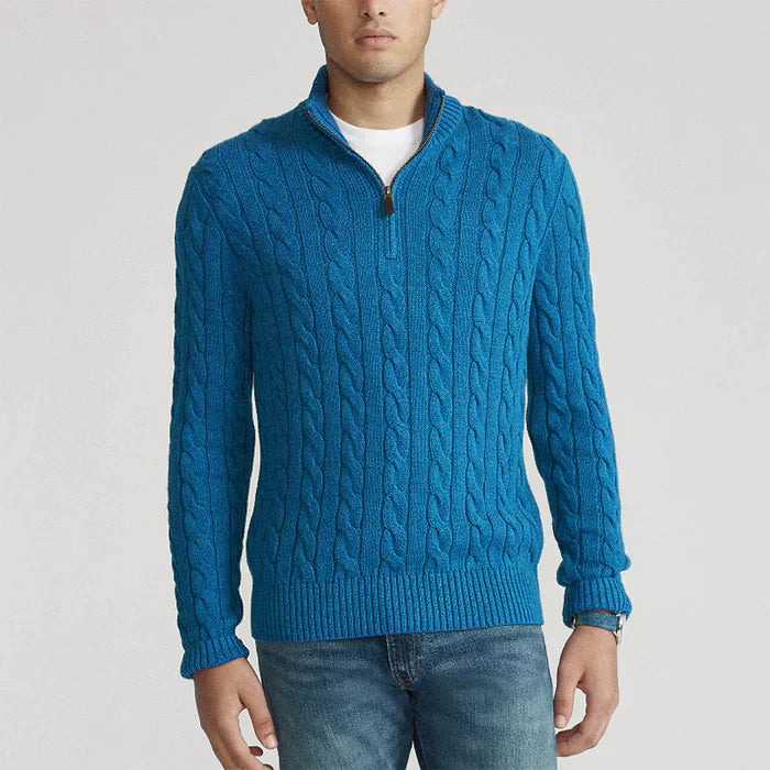 Herren Strickpullover mit Zopfmuster – Stilvoller Halbzip für Büro und Freizeit