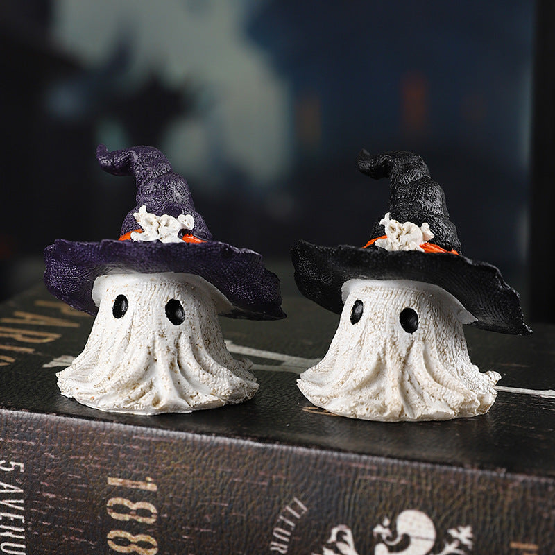 Halloween Dekofigur Geist mit Hexenhut – Niedliche Tischdekoration für Halloween-Partys