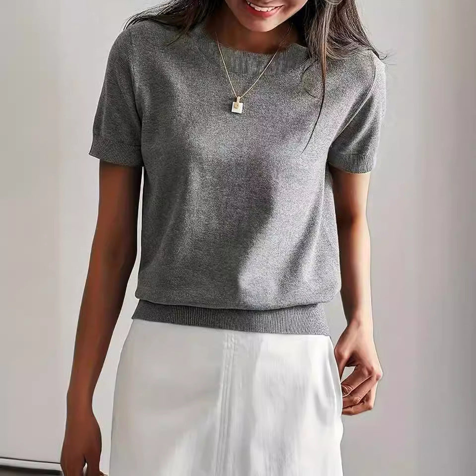 Jean – Schlichter Rundhals Pullover in Solide Farbe